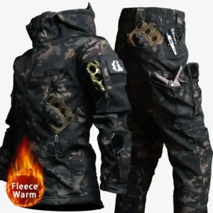 Winter Tactical Sets Men Multi-Pocket Hooded Jackets+Straight Cargo Pant 2 Pcs Suits Camo Waterproof Windproof Tactical Set New