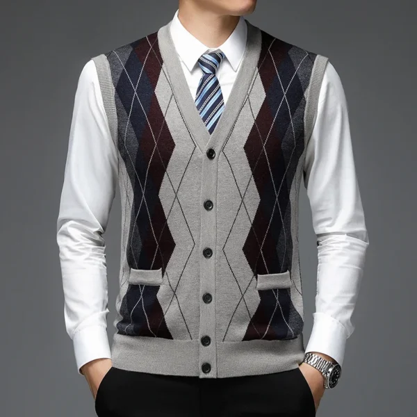 Autumn/Winter 2024 Wool Single Breasted Plaid Fit Everyday Men's Grey Collarless Cardigan Vest Vest