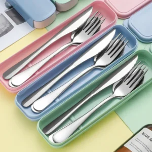 Portable Tableware 410 Stainless Steel Spoon Knife and Fork Three-piece Set Household Simple Student Dormitory Tableware Set Fit