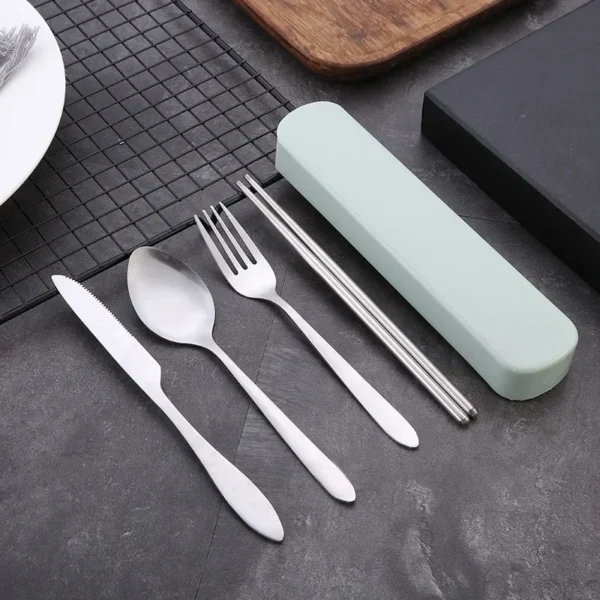 4Pcs/Set Travel Camping Cutlery Set Portable Tableware Stainless Steel Chopsticks Spoon Fork Steak Knife with Storage Case - Image 2