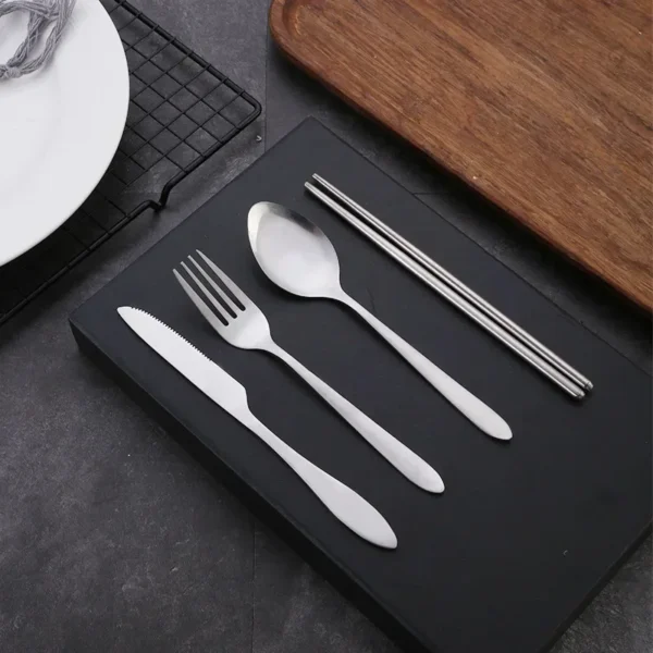 4Pcs/Set Travel Camping Cutlery Set Portable Tableware Stainless Steel Chopsticks Spoon Fork Steak Knife with Storage Case - Image 3