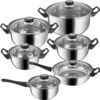 12 Piece Stainless Steel Cookware Saucepan Set Pan Pot Kitchen Cooking Glass Lid - Image 3