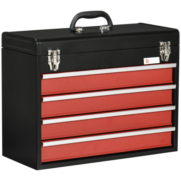DURHAND 4 Drawer Tool Chest, Lockable Metal Tool Box With Ball Bearing Runners, Portable Toolbox, 510mm X 220mm X 395mm, Black