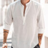 Men's Casual Stand-up Collar Door Barrel Solid Color Long-sleeved Shirt - Image 5
