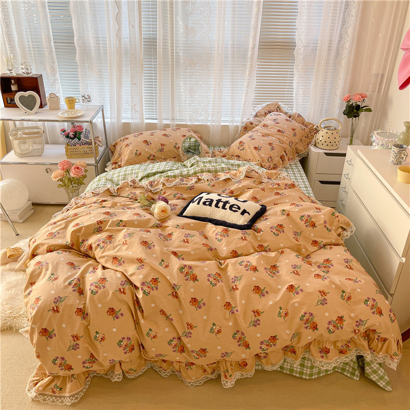 Cotton Lace Three-piece Garden Floral Bed Sheet - Image 4