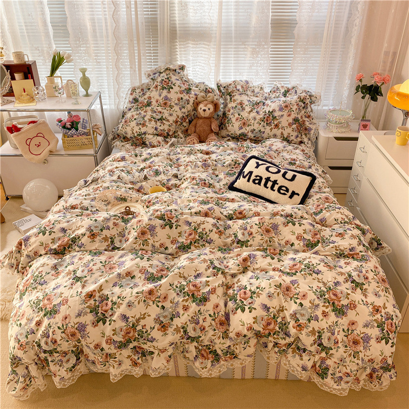Cotton Lace Three-piece Garden Floral Bed Sheet - Image 5