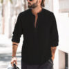 Men's Casual Stand-up Collar Door Barrel Solid Color Long-sleeved Shirt - Image 10