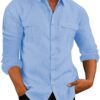 European And American Men's Shirt Double Pocket Cotton Linen - Image 3