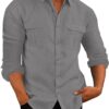 European And American Men's Shirt Double Pocket Cotton Linen - Image 10