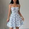 Floral Print Dress Summer Sweet A- Line Waist Trimming Dresses Women's Slimming Casual Clothing - Image 8