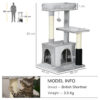 PawHut Cat Tree For Indoor Cats Climbing Tower Kitten Scratch Post Activity Center Kitten, Grey - Image 3