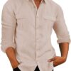 European And American Men's Shirt Double Pocket Cotton Linen - Image 7