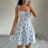 Floral Print Dress Summer Sweet A- Line Waist Trimming Dresses Women's Slimming Casual Clothing - Image 7