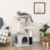 PawHut Cat Tree For Indoor Cats Climbing Tower Kitten Scratch Post Activity Center Kitten, Grey - Image 2