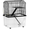 PawHut Three-Tier Gerbil Cage, Hamster Cage For Dwarf Hamster, Syrian Hamster W/ Wheels, Deep Bottom, Food Dish, Water Bottle