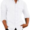 European And American Men's Shirt Double Pocket Cotton Linen - Image 9