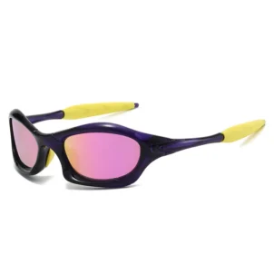 Unisex wrap around sport sunglasses purple black frame