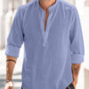 Men's Casual Stand-up Collar Door Barrel Solid Color Long-sleeved Shirt - Image 8