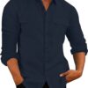 European And American Men's Shirt Double Pocket Cotton Linen - Image 2