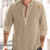 Men's Casual Stand-up Collar Door Barrel Solid Color Long-sleeved Shirt - Image 3