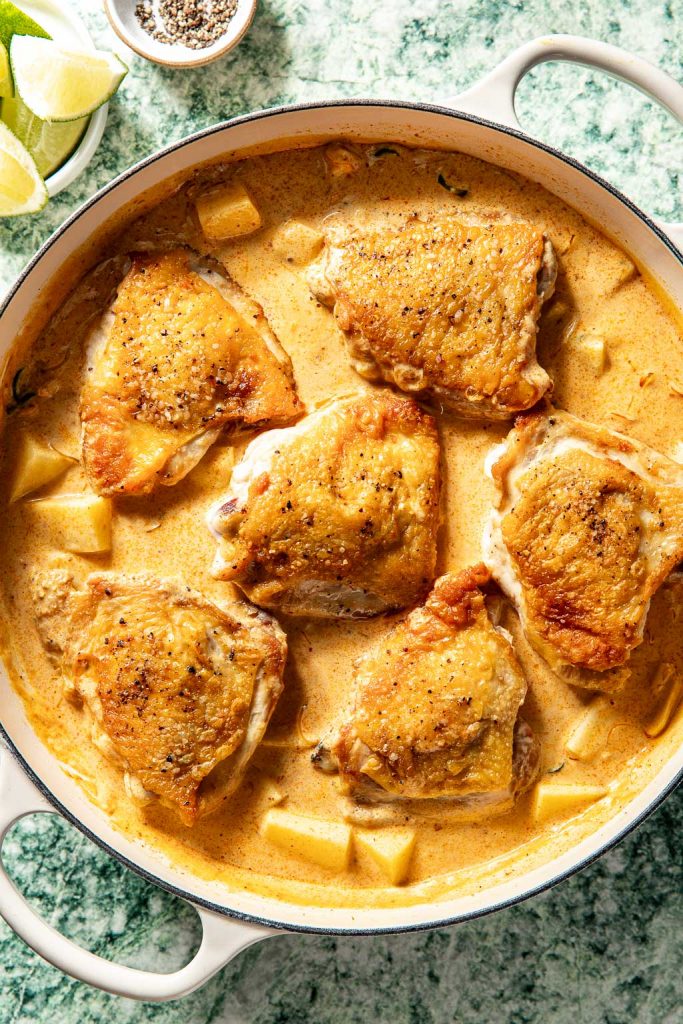 Keto Coconut Milk Braised Chicken with creamy low carb coconut sauce