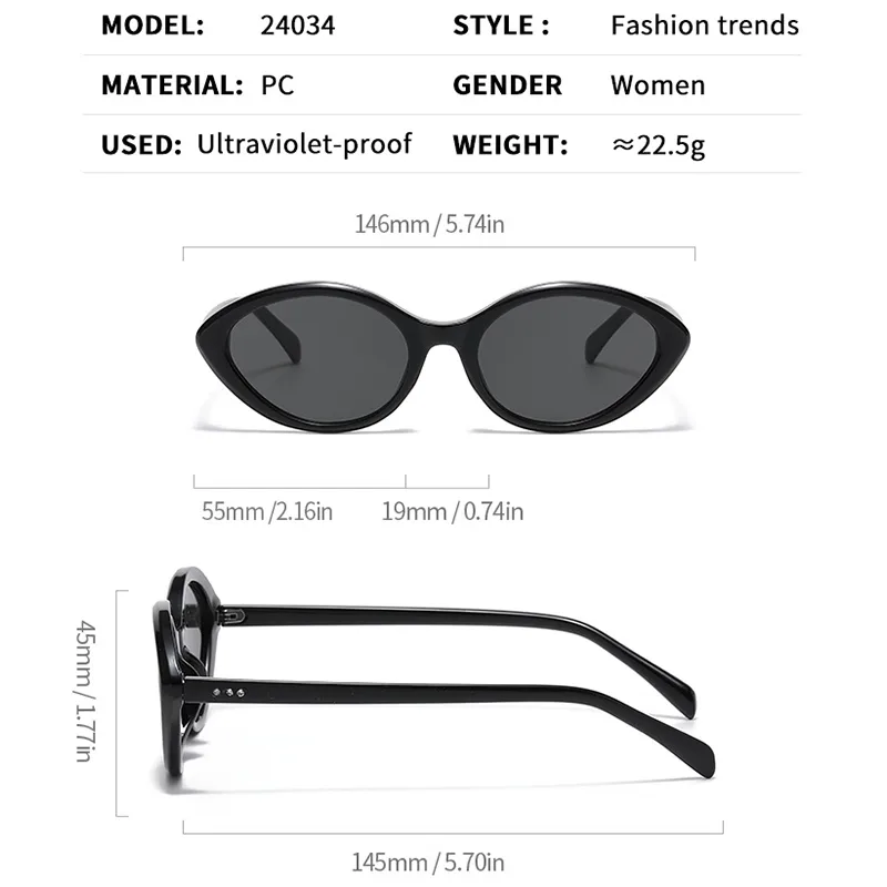 Fashion oval sunglasses with dark lenses