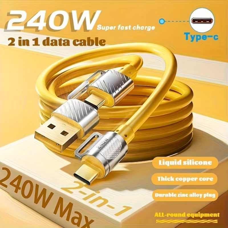240W Super Fast Charging 2-in-1 Data Cable Type-C to Type-C Cable USB to Type-C for Samsung Huawei Xiaomi Vivo Oppo Quick Charger USB C