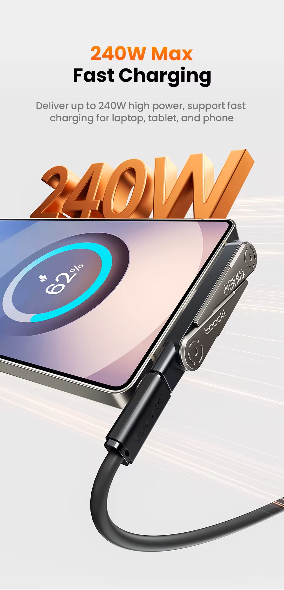 Адаптер Toocki USB C на USB C мощностью 240 Вт со складной подставкой для телефона, конвертер 90 градусов OTG для ноутбука, планшета, iPhone, Samsung