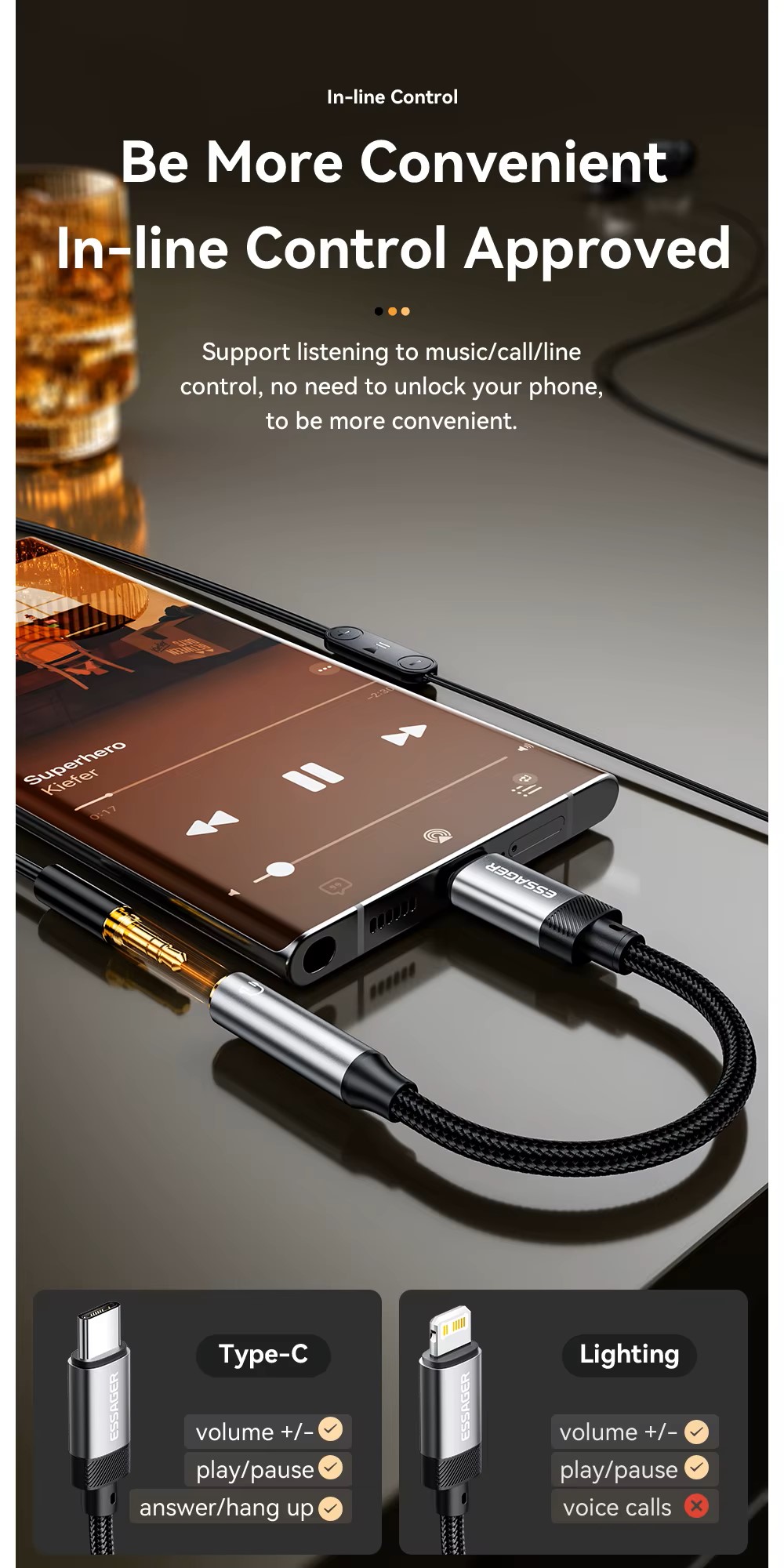 Essager Type C To 3.5mm Jack AUX Cable for iPhone 15 Samsung MacBook Lightning to 3.5mm Headphone Audio Adapter for iPhone14 13