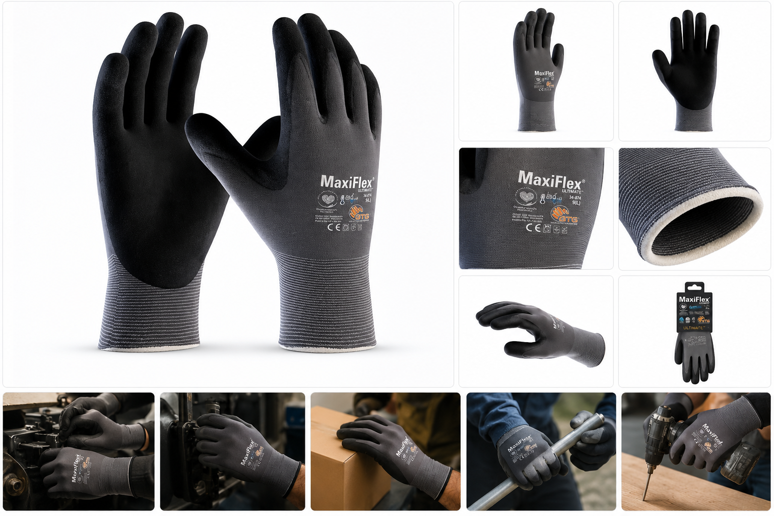 Рабочие перчатки MaxiFlex Ultimate с нитриловым покрытием – дышащие перчатки безопасности с захватом для строительства, склада, DIY и механических работ